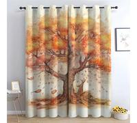 TERUEA Rideaux- Décoration de Fenêtre Lumineux Filtrer Ambiance Romantique Rideau Aquarelle Arbre Automne Adolescents Rideau Moderne Décoration(Orange)-H230 x L130 cm (2 Panneaux)