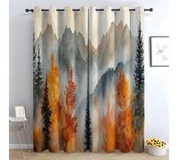 TERUEA Rideaux Occultant Forêt Automne Montagne Brumeuse Rideaux De Fenêtre pour Chambre Cuisine Décoration-H220 x L132 cm (2 Panneaux)