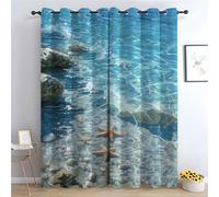 TERUEA Rideaux Opaques Thermiques Paysage Plage Eau Claire Coquillage décoration élégante pour Salon Chambre de Fille Salle à Manger-H180 x L140 cm (2 Panneaux)