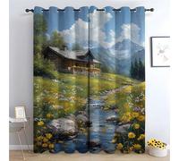 TERUEA Rideaux Opaques Thermiques Une Petite Maison par Une Belle journée de Printemps Motifs Jungle-H180 x L100 cm (2 Panneaux)
