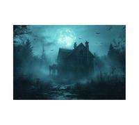 TERUEA Sorcière Halloween Murale Decoration Une maison hantée au clair lune, des chauves-souris qui volent, Scène Nuit Décoration (Gris foncé)-30x45cm1 Sans cadre