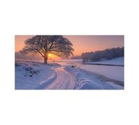 TERUEA sur toile de aquarelle - Arbre enneigé Orange-Rose au bord rivière Couché de soleil Design, Tableau mural Impression sur Toile Decotation Salon(Orange )-50x100cm1 Sans cadre