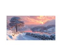 TERUEA sur toile de aquarelle - Montagne lac enneigé Couché de soleil Arbre Design, Tableau mural Impression sur Toile Decotation Salon(Rose )-20x40cm1 Sans cadre