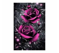 TERUEA sur toile de fleur de aquarelle - Rose Magenta Étoile Noire - Peinture décorative sur toile - Affiches murales et image d'art - Impression moderne pour(Magenta)-20x30cm Sans cadre