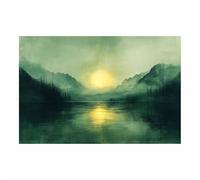 TERUEA Tableau mural Fleurs Impression sur Toile Intissee Decotation Salon Forêt Brumeuse Rivière Arbre (Vert)-60x90cm1 Sans cadre