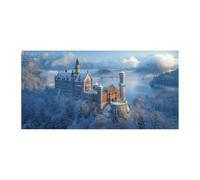 TERUEA Tableau mural Impression sur Toile Salon Château enneigé avec montagnes, lac, forêt givrée Design, Nature harmonieuse - pour une décoration élégante de salon(Bleu )-40x80cm1 Sans cadre