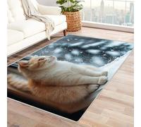 TERUEA Tapis 3D, Tapis Protection Sol Gaming, Un Animal est Assis sur Le Rebord la fenêtre et Regarde Dehors, Carpette Salon Lavable Chambre, Joli Carpette antidérapant,(Marron)-150x240cm