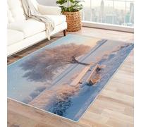 TERUEA Tapis pour Adolescent Ras Chambre Un Banc Blanc sous l'arbre, Moderne Chambre Salon La Chambre des Enfants Home Decor (Blanc)-60x90cm