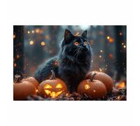 TERUEA Toile de Fond pour Photographie d'halloween Un mignon animal noir est assis sur une citrouille scintillante - Pierre tombale Décoration de fête (Noir)-60x90cm1 Sans cadre