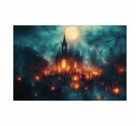 TERUEA Toile fond champignon la forêt, Le clair lune brille dans un cimetière la nuit, pour décoration chambre à coucher, bureau, chambre sorcière(Bleu brume)-80x120cm1 Sans cadre