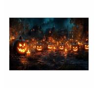 TERUEA Toile fond la forêt, Un mignon petit épouvantail tenant une citrouille décoration fête fantaisie, toile fond mystique intérieur/extérieur pour d'Halloween(Or)-30x45cm1 Sans cadre