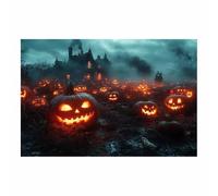 TERUEA Toile Fond pour Photographie d'halloween Une maison hantée entourée fantômes et squelettes Affiche Decoration Pour Salon Chambre Décorations (Orange)-80x120cm1 Sans cadre