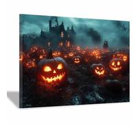 TERUEA Toile Fond pour Photographie d'halloween Une maison hantée entourée fantômes et squelettes Affiche Decoration Pour Salon Chambre Décorations (Orange)-20x30cm1 Encadrée