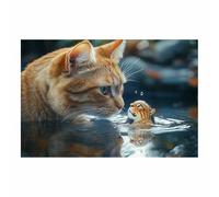 TERUEA Toile murale à représentant un animal Poster, Design Chat Orange Regardant Reflet Eau, Image représentant un animal - Pour salon, chambre à coucher, bureau(Orange)-60x90cm1 Sans cadre