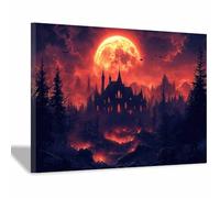 TERUEA Toile murale - Citrouilles-lanternes et fantômes Murale Peinture Sur Toile Affiche Decoration Pour (Rouge)-20x30cm1 Encadrée