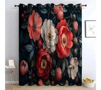 TERUEA Vert Motif Botanique Rideaux Occultants De Belles Fleurs Motifs Jungle-H180 x L100 cm (2 Panneaux)