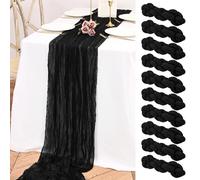 Teruntrue Lot de 10 chemins de Table Noirs en étamine, Chemin de Table bohème de 3 m de Long, Chemin de Table en Gaze pour fête d'anniversaire, Festival, décoration de Mariage (Noir)