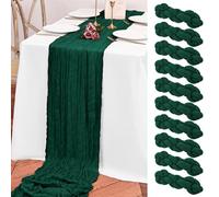 Teruntrue Lot de 10 chemins de Table Vert émeraude en étamine, Chemin de Table bohème de 3 m de Long, Chemin de Table en Gaze pour fête d'anniversaire, Festival, décoration de Mariage (Vert émeraude)