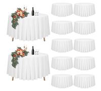 Teruntrue Lot de 12 Nappe Ronde Blanche Tissu de 305cm, Lavable Nappes pour Tables Ø150-240 cm,Grande Nappe Ronde en Polyester pour Fête Mariage Buffet Camping Restaurant