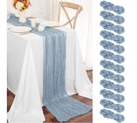 Teruntrue Lot de 12 Nappes en Fromage Chemins de Table Bleu Poussiéreux 55x300 cm, Nappe Boho en Gaz de Fromage pour Décorations de Mariage, Fête de Naissance, Douche de Bébé et Anniversaire