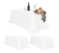 Teruntrue Lot de 2 Nappe Rectangulaire Blanche Tissu 229 x 396cm, Imperméable et Lavable Nappes Rectangulaire pour Tables 6-8 Pieds, Nappe en Polyester pour Fête Mariage Buffet Camping Restaurant