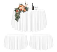 Teruntrue Lot de 2 Nappe Ronde Blanche Tissu de 305cm, Imperméable et Lavable Nappes pour Tables Ø150-240 cm,Grande Nappe Ronde en Polyester pour Fête Mariage Buffet Camping Restaurant