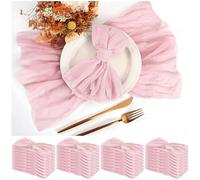 Teruntrue Lot de 30 serviettes en tissu de fromage couleur rose clair, ensemble en gros de serviettes en mousseline lavables de style bohème pour repas, idéal pour la décoration de fête de mariage