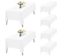 Teruntrue Lot de 6 Nappe Rectangulaire Blanche Tissu 153 x 260cm, Imperméable et Lavable Nappes Rectangulaire pour Tables 6 Pieds, Nappe en Polyester pour Fête Mariage Buffet Camping Restaurant