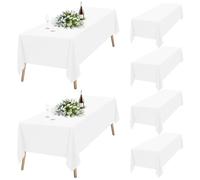 Teruntrue Lot de 6 Nappe Rectangulaire Blanche Tissu 153 x 320cm, Lavable Nappes Rectangulaire pour Tables 8 Pieds, Nappe en Polyester pour Fête Mariage Buffet Camping Restaurant