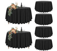 Teruntrue Lot de 6 Nappe Ronde Noire Tissu de 275cm, Imperméable et Lavable Nappes pour Tables Ø120-210 cm,Grande Nappe Ronde en Polyester pour Fête Mariage Buffet Camping Restaurant