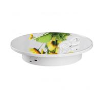 Teruyol Présentoir Tournant Plateau Rotatif Plateau Miroir Base Électrique Rotation Continue Support Portable Commande Simple Adapté au Présentation de Bijoux, Blanc Miroir, 26x26x40cm
