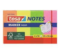 Tesa 56691 - Paquet de 200 marque-pages - 20 x 50 mm Coleurs Assorties | Notes adhésives fluo - Pour surligner au bureau et à la maison - Faciles à décoller - Orange, jaune, vert, rose