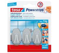 Tesa 57519-00000-00 Powerstrips 3 Mini Crochets Ovales + 4 Mini Languettes Matt-Chrome