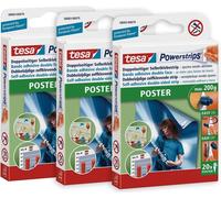 tesa 58003 Pack de 3-Bandes adhésives double face pour posters et affiches-Autocollantes et réutilisables-Puissance de maintien jusqu'à 200 g-60 Powerstrips au total, blanc