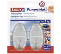 Tesa 580500001201 Powerstrips Pack de 2 Crochets ovale avec 4 Languettes Chrome