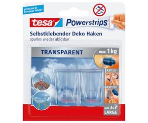 Tesa 588130000000 Powerstrips Pack de 2 Crochets déco avec 4 Languettes L Transparent