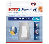 TESA 59784-00001-00 - Gancho acero y blanco grandes + tiras Powerstrips Waterproof hasta 2 kg