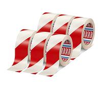 tesa 60760 Marquage au sol - Ruban de marquage en PVC souple - Ruban de signalisation pour marquage temporaire de zone de travail, idéal pour l'intérieur - rouge et blanc - 33 m x 5 cm | Pack de 6