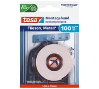 tesa 77746 - Ruban double-face spécial Carrelage - 1,5m:19mm | Ruban adhésif de montage double face extra-résistant - Surfaces lisses en carrelage et métal - Charge max. 100 kg par mètre
