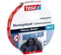 Tesa 77747-00-00 Ruban double-face pour Carrelage 5 m x 19 mm Blanc | Ruban adhésif de montage double face extra-résistant - Surfaces lisses en carrelage et métal - Charge max. 100 kg par mètre