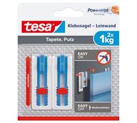 Tesa 77778 Clou adhésif toile - Papier peint, plâtre - Réglable en Hauteur - Clou auto-adhésif - Toile et Cadre - Adhérence 1 kg/clou - Retrait sans Traces Blanc