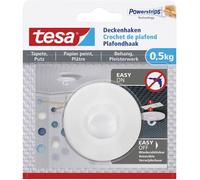 tesa Crochet de plafond 77781 – auto-adhésif blanc, 1 pc, supporte 0,5 kg, s'enlève sans traces