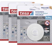 tesa Crochet de plafond 77781 – auto-adhésif, supporte jusqu'à 0,5 kg/crochet – Blanc, lot de 3
