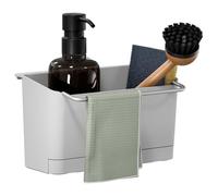 Tesa Accessoires de Cuisine Organiseur d'Évier - Organiseur d'Évier Adhésif et Suspendu pour Savon, Brosses, Éponges et Chiffons - avec Adaptateur, Montage Mural sans Perçage - Blanc-Chrome