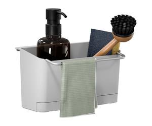 Tesa Accessoires de Cuisine Organiseur d'Évier - Organiseur d'Évier Adhésif et Suspendu pour Savon, Brosses, Éponges et Chiffons - avec Adaptateur, Montage Mural sans Perçage - Blanc-Chrome