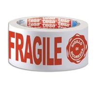 TESA Adhésif d'emballage en PP Blanc imprimé Rouge Fragile silencieux 48 microns - H50 mm x L66 mètres