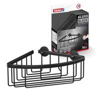 Tesa ALUXX BLACK Panier de douche d’angle - Convient aux salles de bains modernes - Solution adhésive, sans perçage - Noir mat, 192 mm x 92 mm x 200 mm