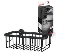 Tesa ALUXX BLACK Panier de douche - Rangement profond - Convient aux salles de bains modernes - Solution adhésive, sans perçage - Noir mat, 92 mm x 250 mm x 125 mm