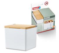 Tesa Baboo (S) - Boîte pour salle de bains avec couvercle bambou - Fixation au mur, sans perçage - Blanc, 122 mm x 110 mm x 102 mm Powerstrips Waterproof Strips XL