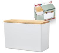 Tesa Baboo (XL) - Boîte pour salle de bains, Avec couvercle bambou - Fixation au mur, sans perçage - Blanc, 242 mm x 160 mm x 102 mm Powerstrips Waterproof Strips XL